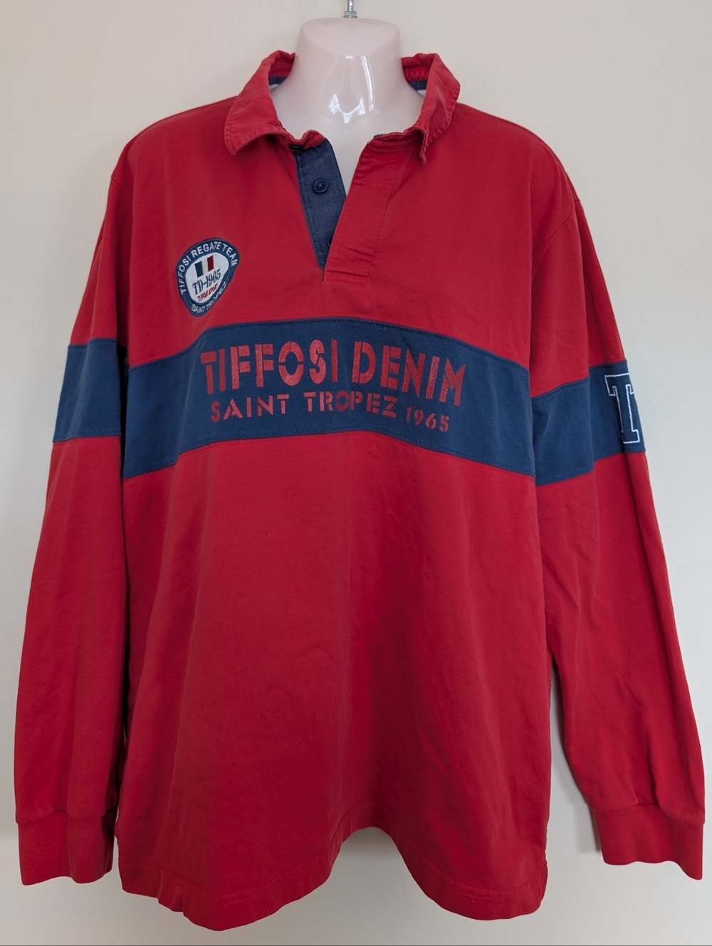 Tiffosi Denim St. Tropez France Rugby Shirt Women's Large Red Blue